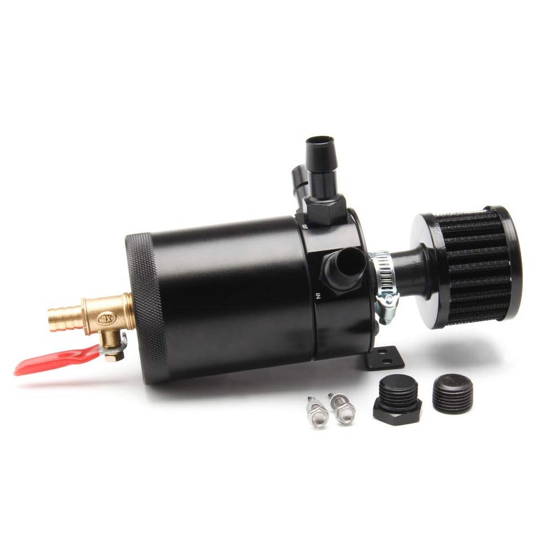 WENJTP Universal 150ml Car Oil Catch Can Kit Reservoir Tank  Compact Baffled 3-Port Oil Separator 2 Inlets 1 Outlet Black with Breather Filter + Drain Valve - Image 4